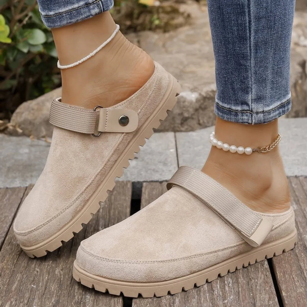 Suede Slip-On Mule Loafers with Adjustable Strap