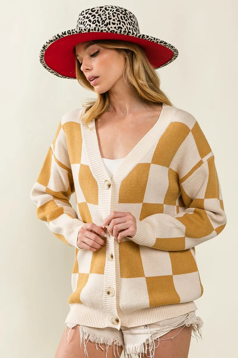 BiBi Checked V-neck Cardigan