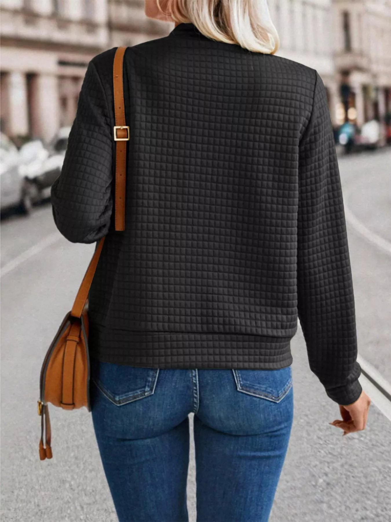 Textured Zip-Up Long Sleeve Jacket