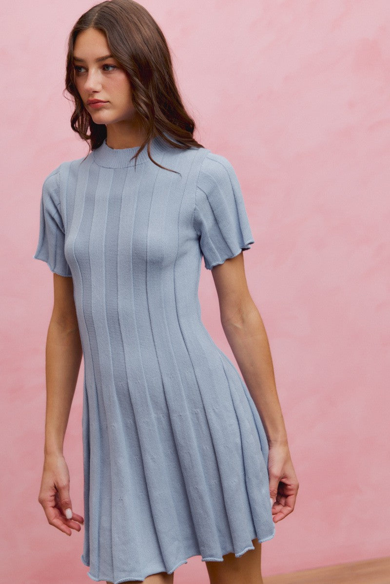 SO ME Wide Rib Short Sleeves Sweater Knit Mini Dress