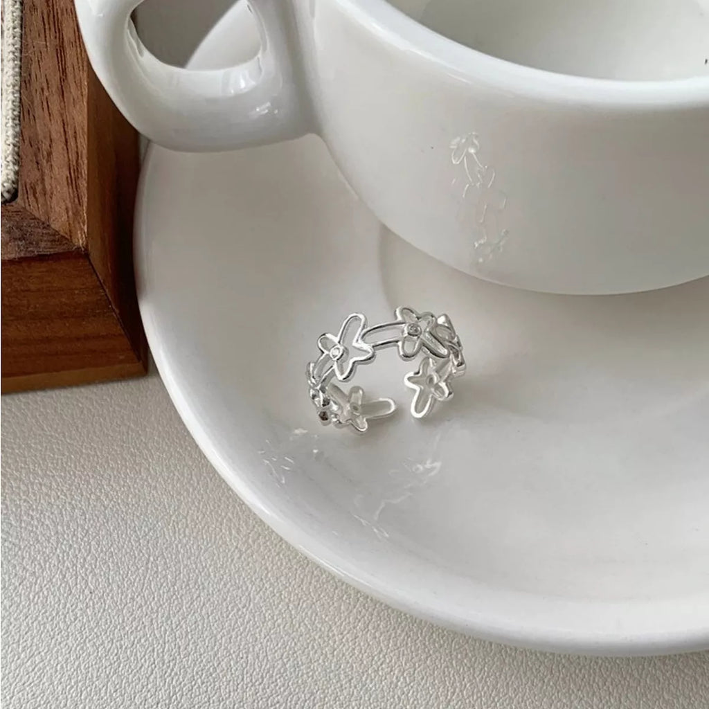 925 Sterling Silver Flower Open Ring