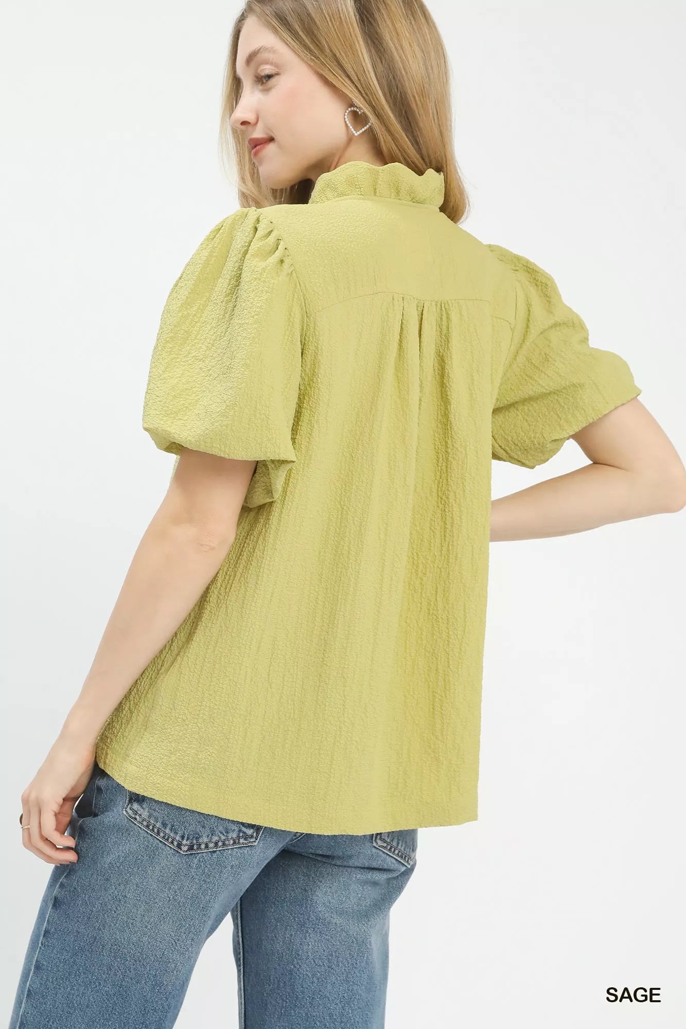 Umgee Seersucker Puff Sleeve Blouse