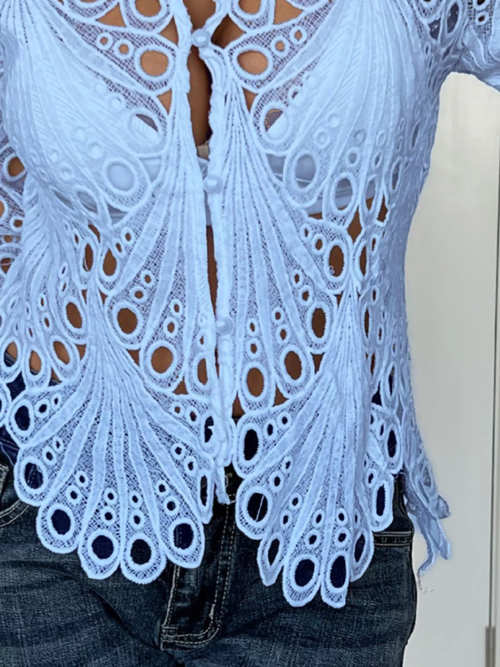 Lace Button Up Long Sleeve Shirt