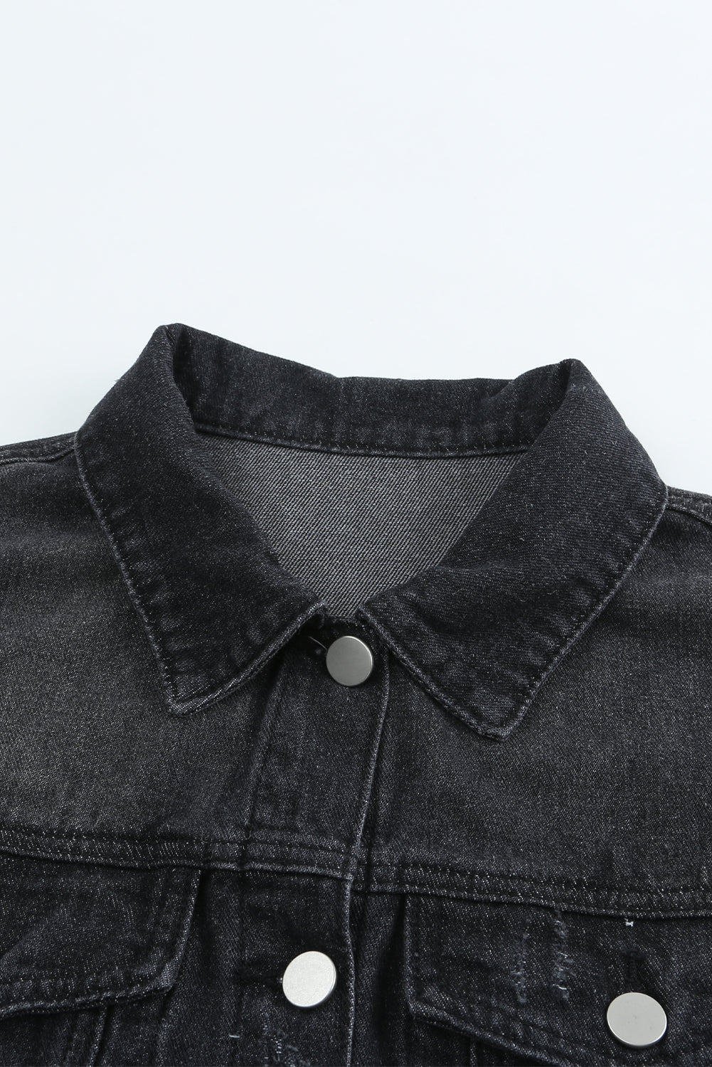 Denim Lapel Distressed Raw Hem Buttoned Jacket