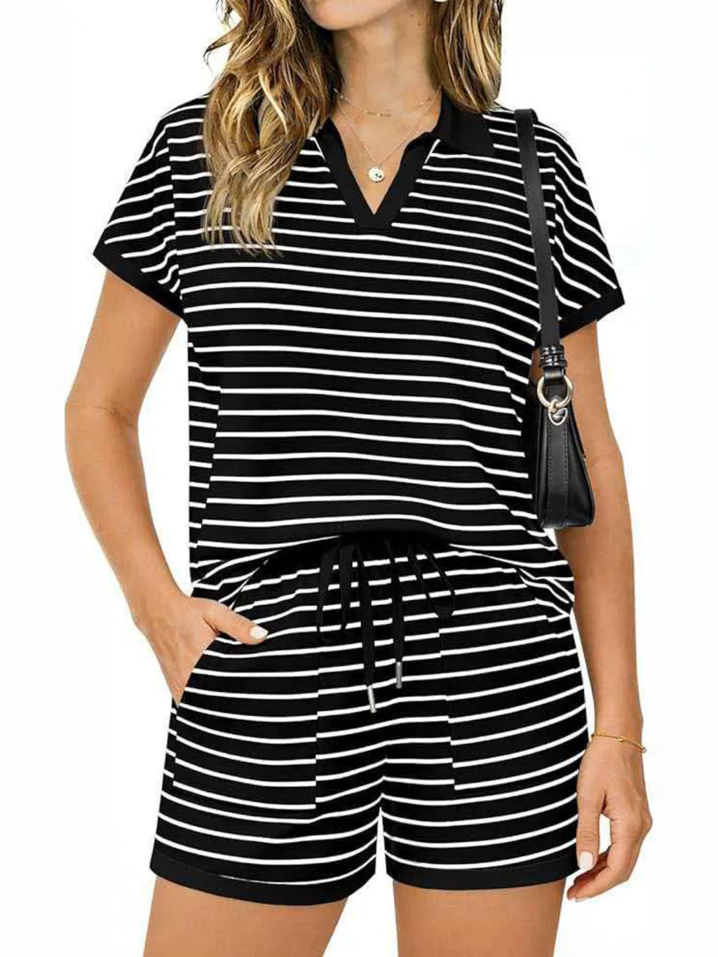Striped Short Sleeve Polo and Shorts Set