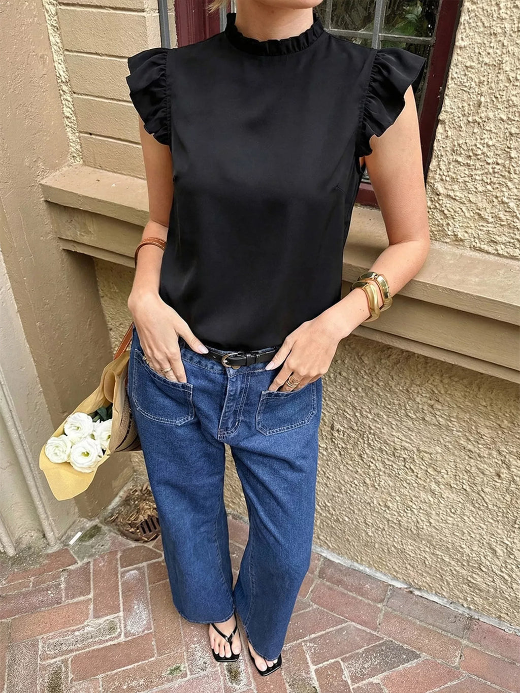Ruffled Lace Detail Back Top
