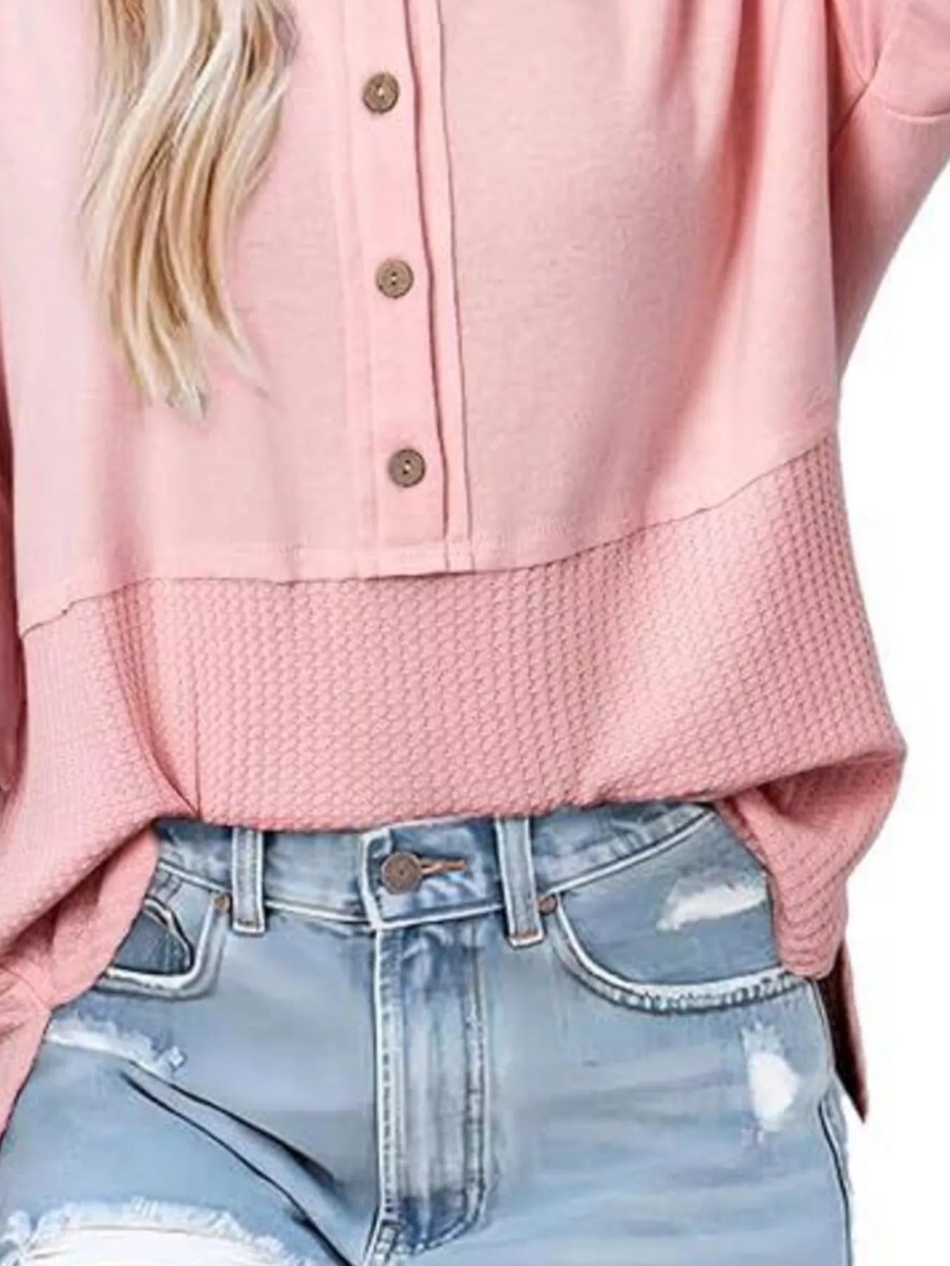 Button Detail Texture Knit T-Shirt