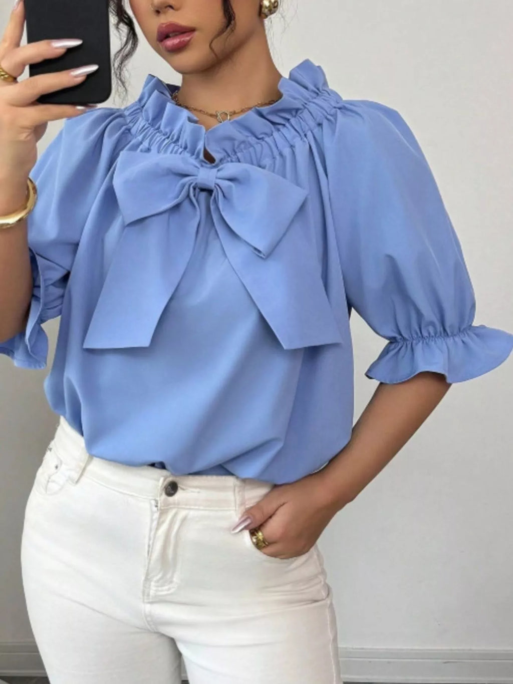 Bow Flounce Sleeve Blouse
