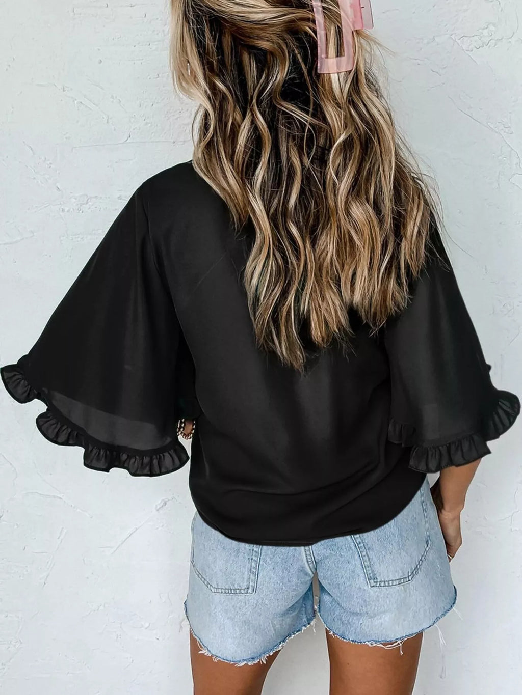 Ruffle Trim Half Sleeve Blouse