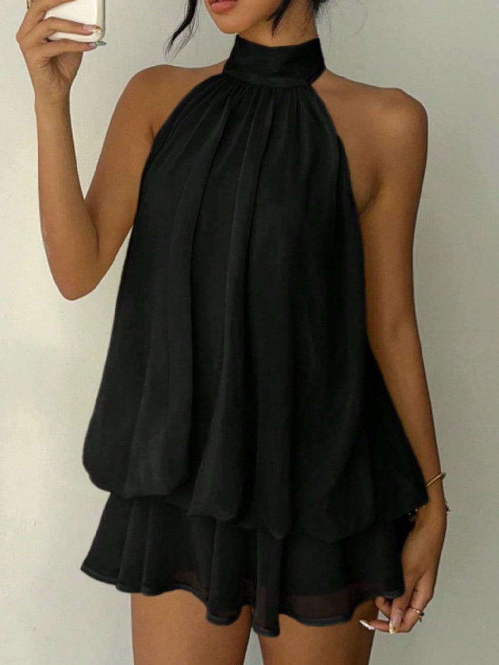Halter Neck Layered Mini Dress