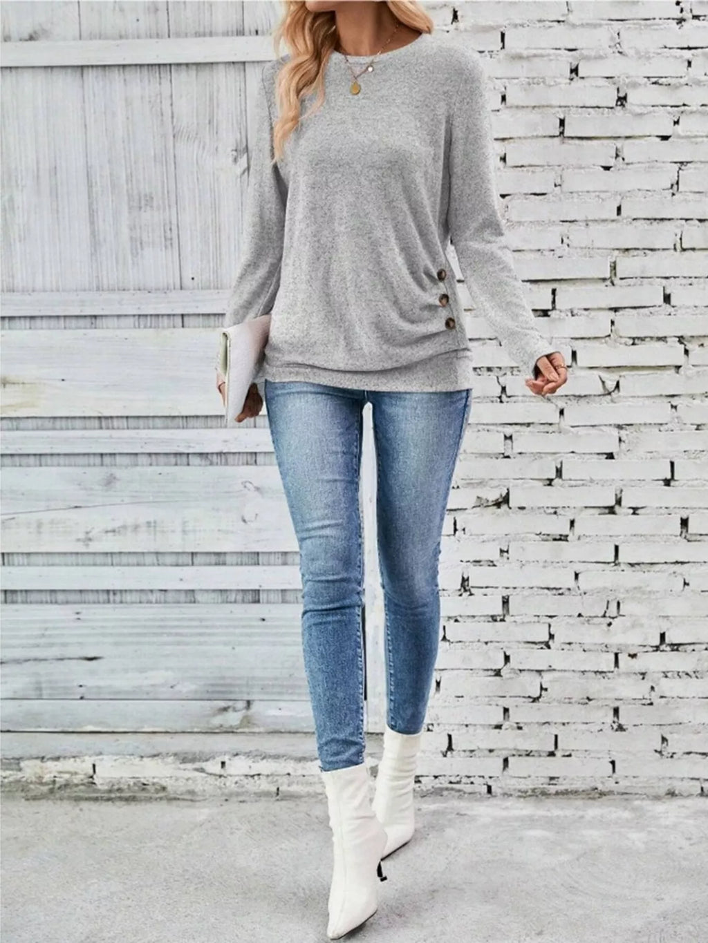 Casual Decor Button Long Sleeve T-Shirt