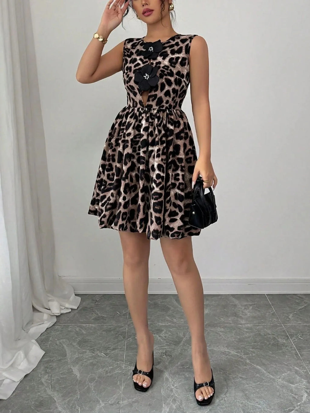 Leopard Print Sleeveless Fit and Flare Mini Dress