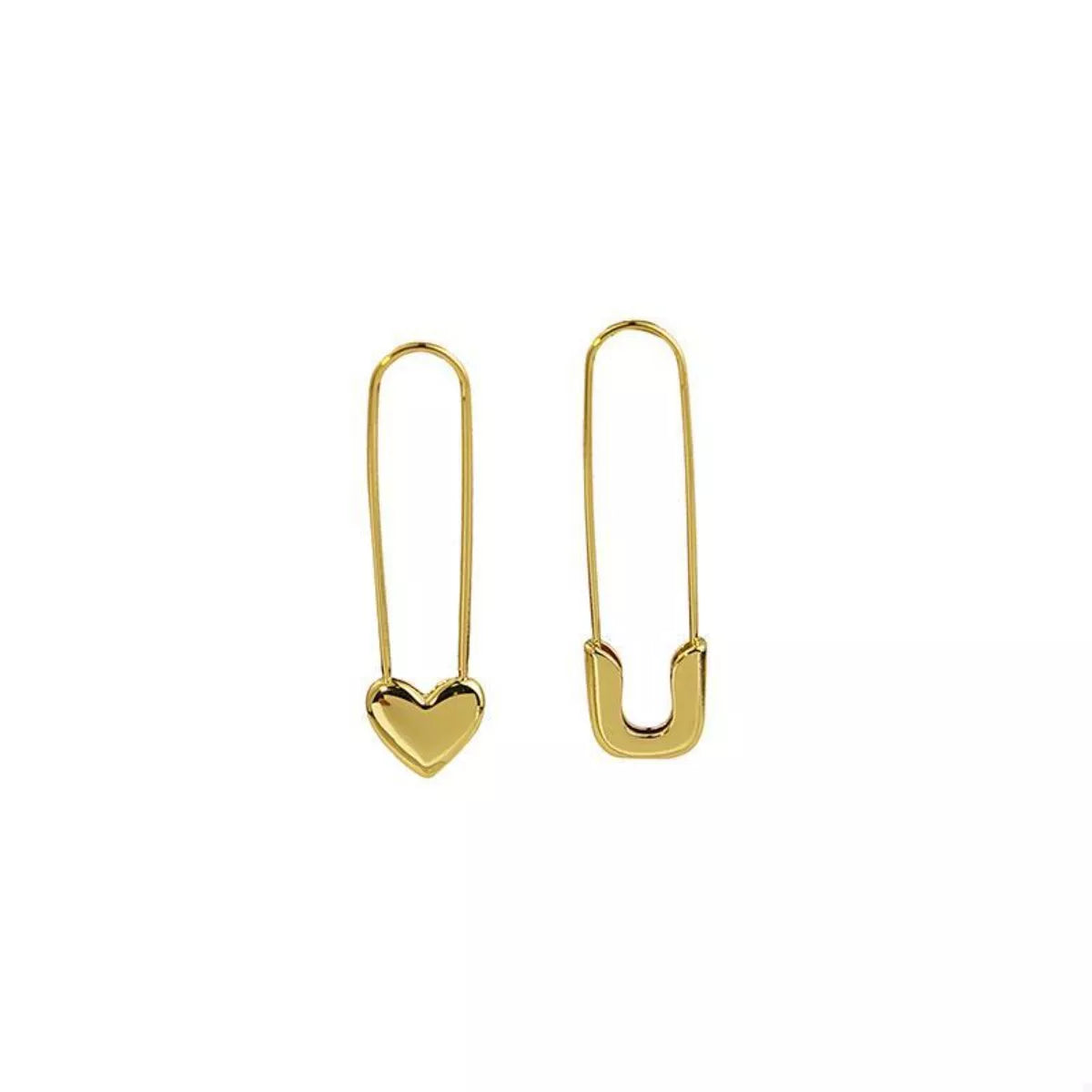 18K Gold-Plated Alloy Heart Safety Pin Drop Earrings