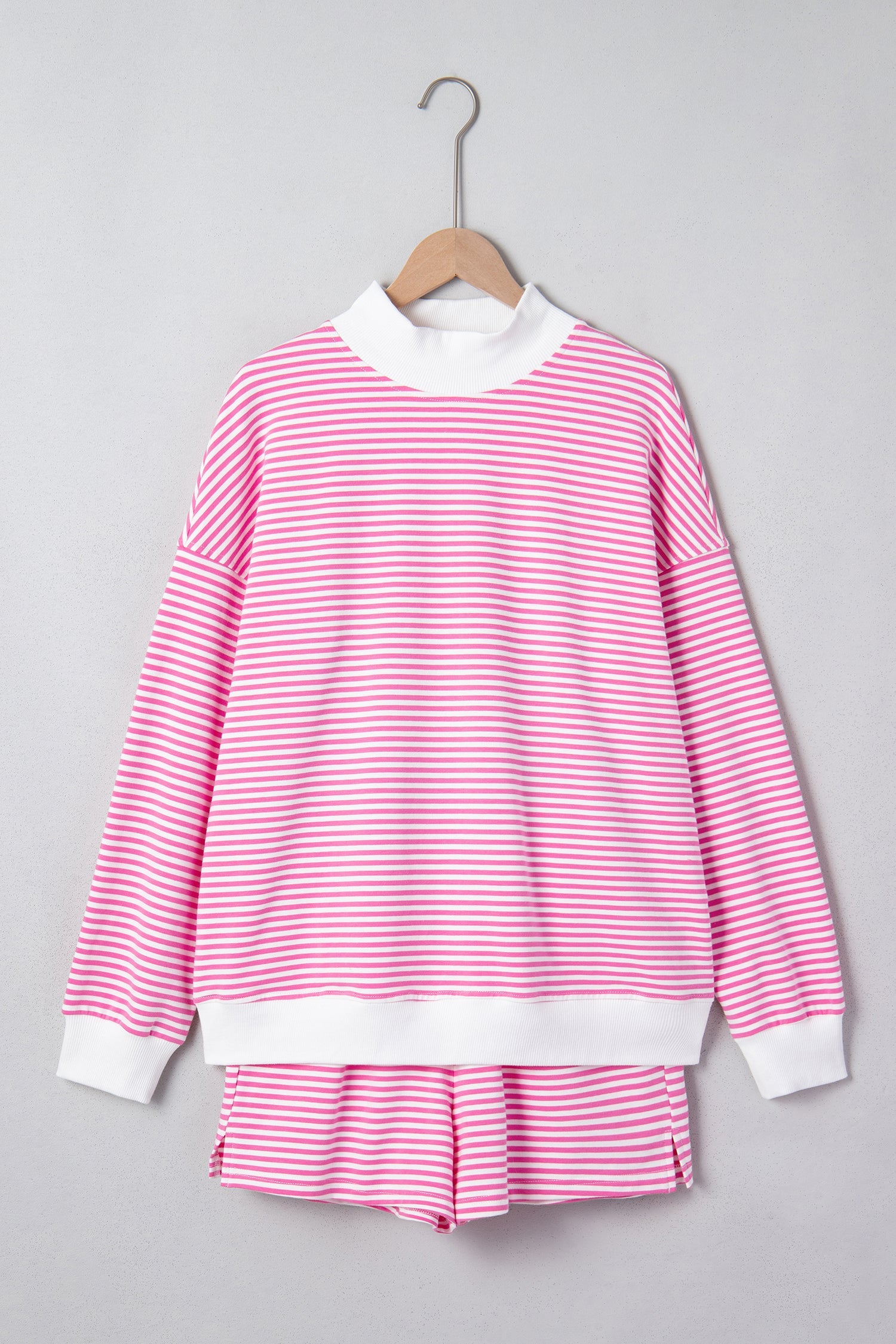 Stripe Oversize Mock Neck Sweatshirt & Shorts Set