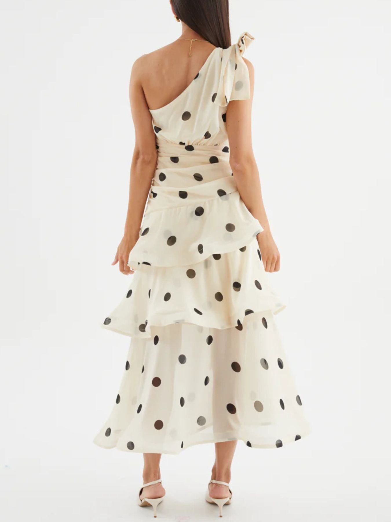 Polka Dot One-Shoulder Ruffle Dress