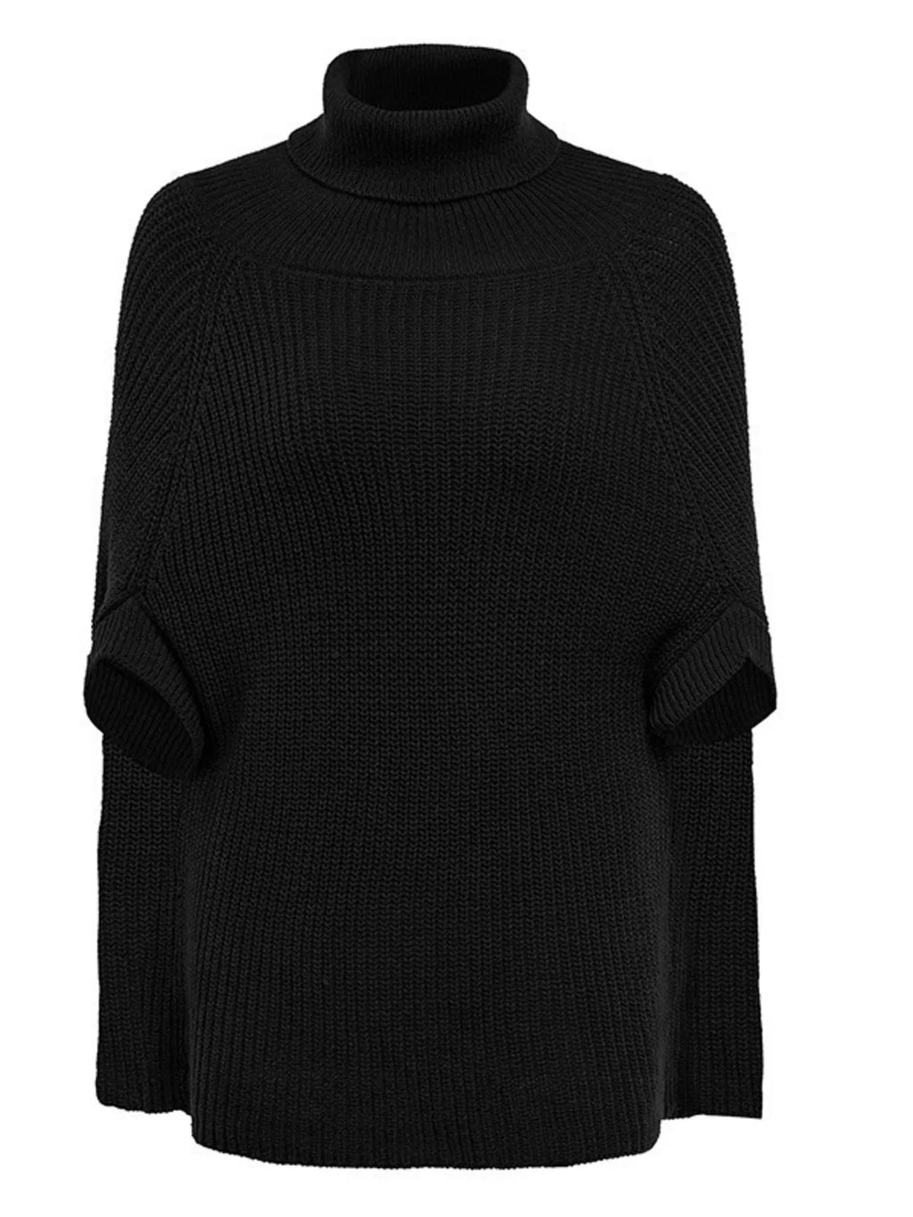 Turtleneck Knitted Cape Sweater