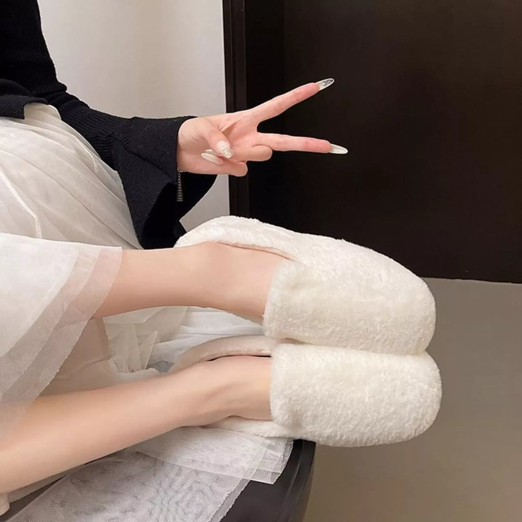Fluffy Round Toe Slip-Ons