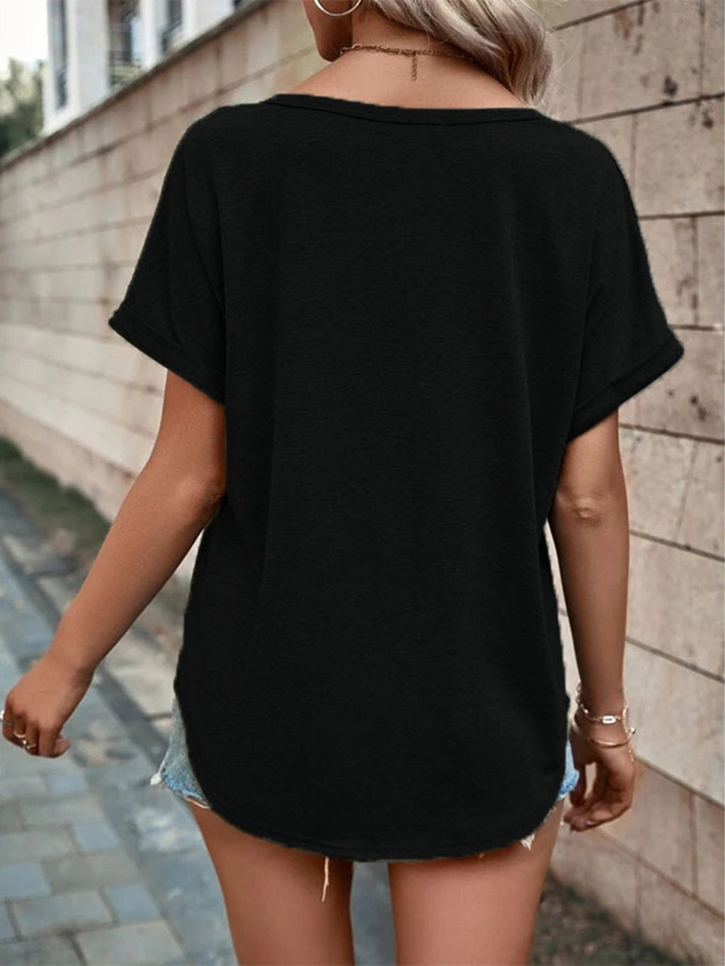 Full Size Decor Button Short Sleeve T-Shirt Plus Size