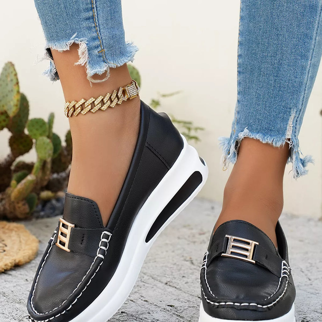 Metal Buckle Round Toe Slip-Ons