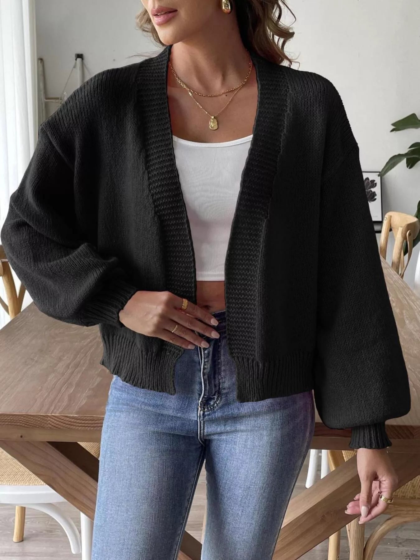 Open Front Dropped Shoulder Cardigan