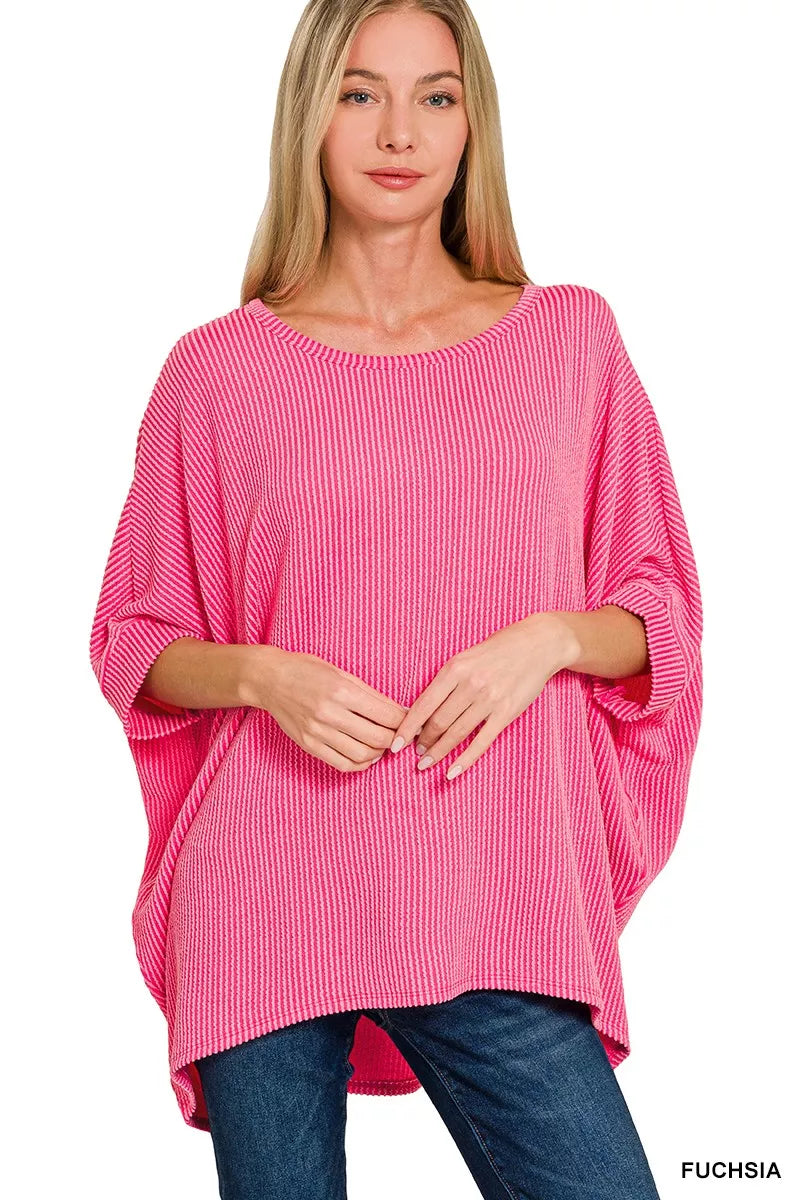 Zenana Raised Rib Bat Sleeve Top