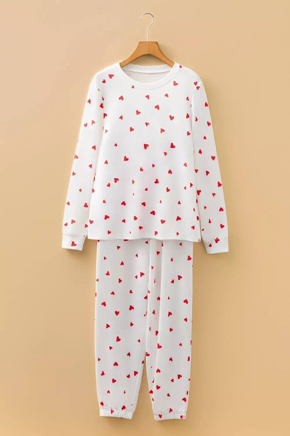 Hearts Printed Long Sleeve Top Drawstring Pants Lounge Set