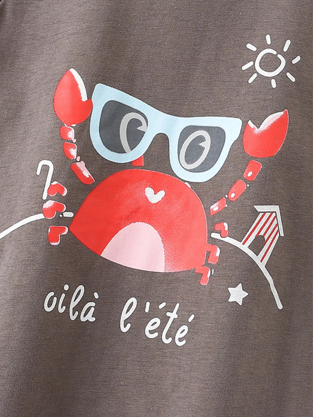 Children's Crab Graphic T-Shirt and Striped Shorts Set