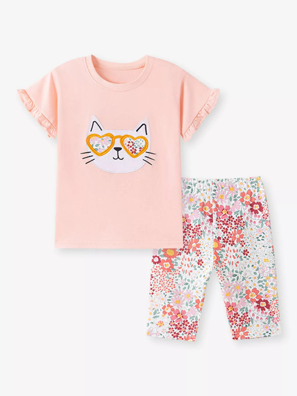 Children's Cat Top and Floral Capri Set
