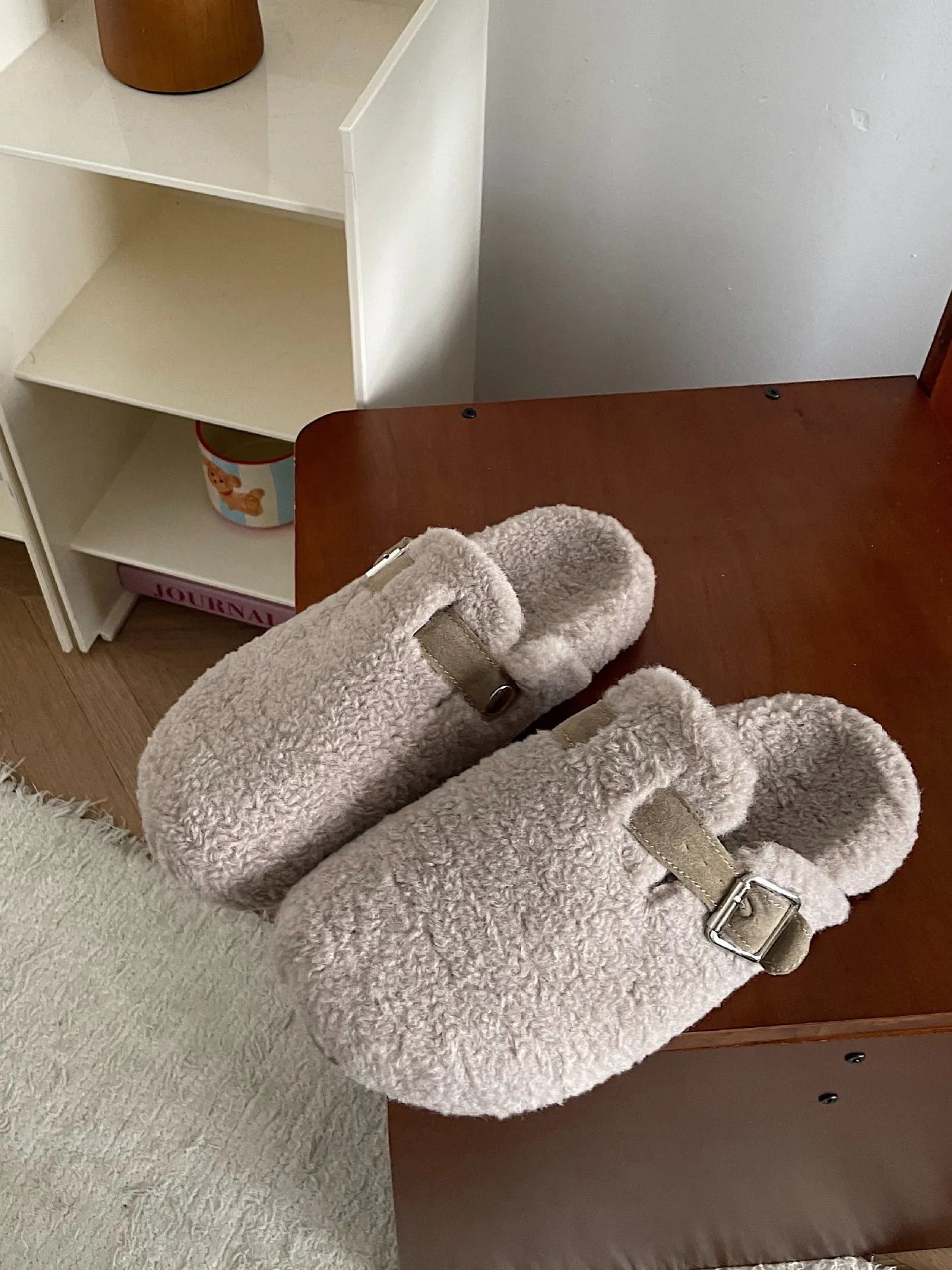 Cozy Plush Buckle Detail Slip-Ons