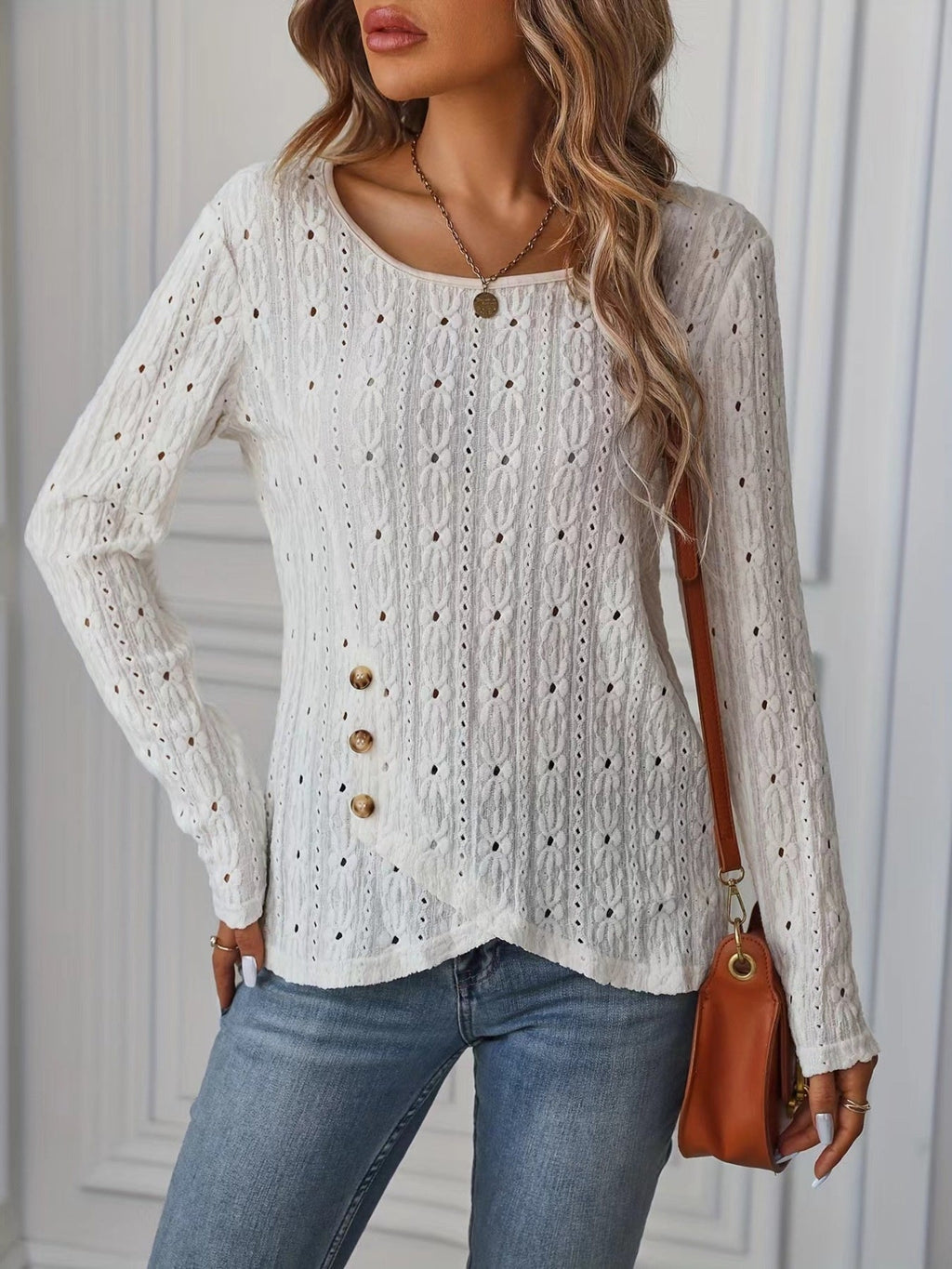 Eyelet Round Neck Blouse