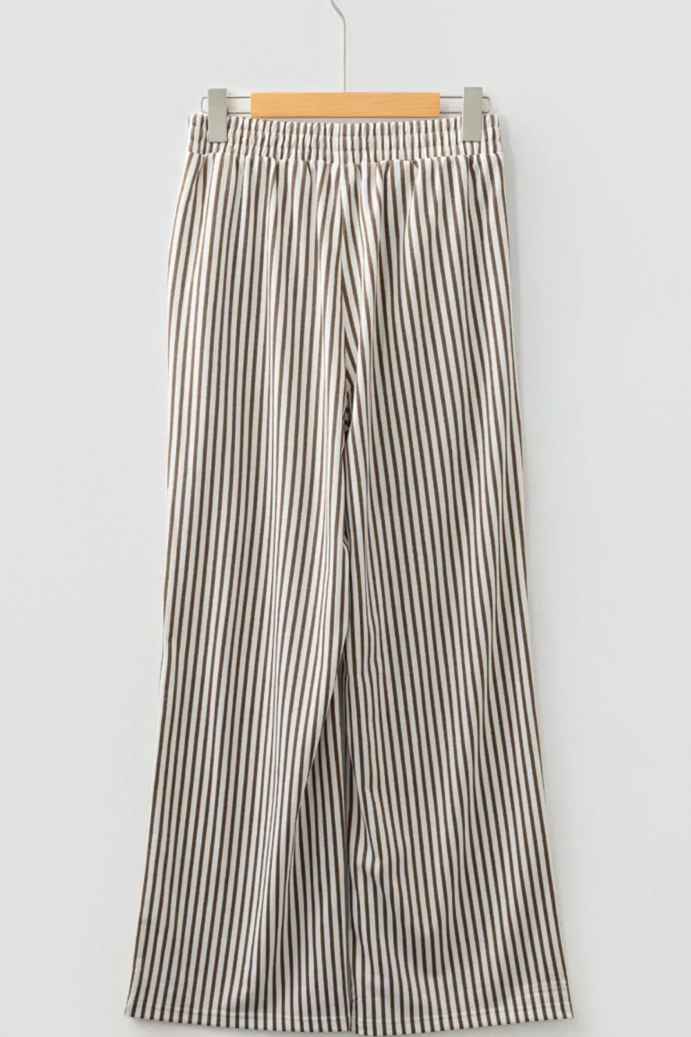 Stripe Elastic High Waist Pocketed Loose Pants
