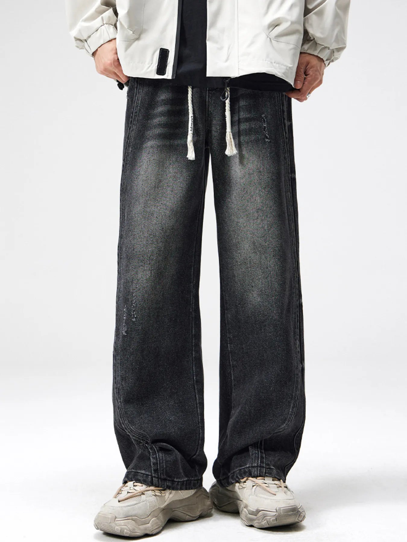 Men's Plus Size Drawstring Wide Leg Jeans