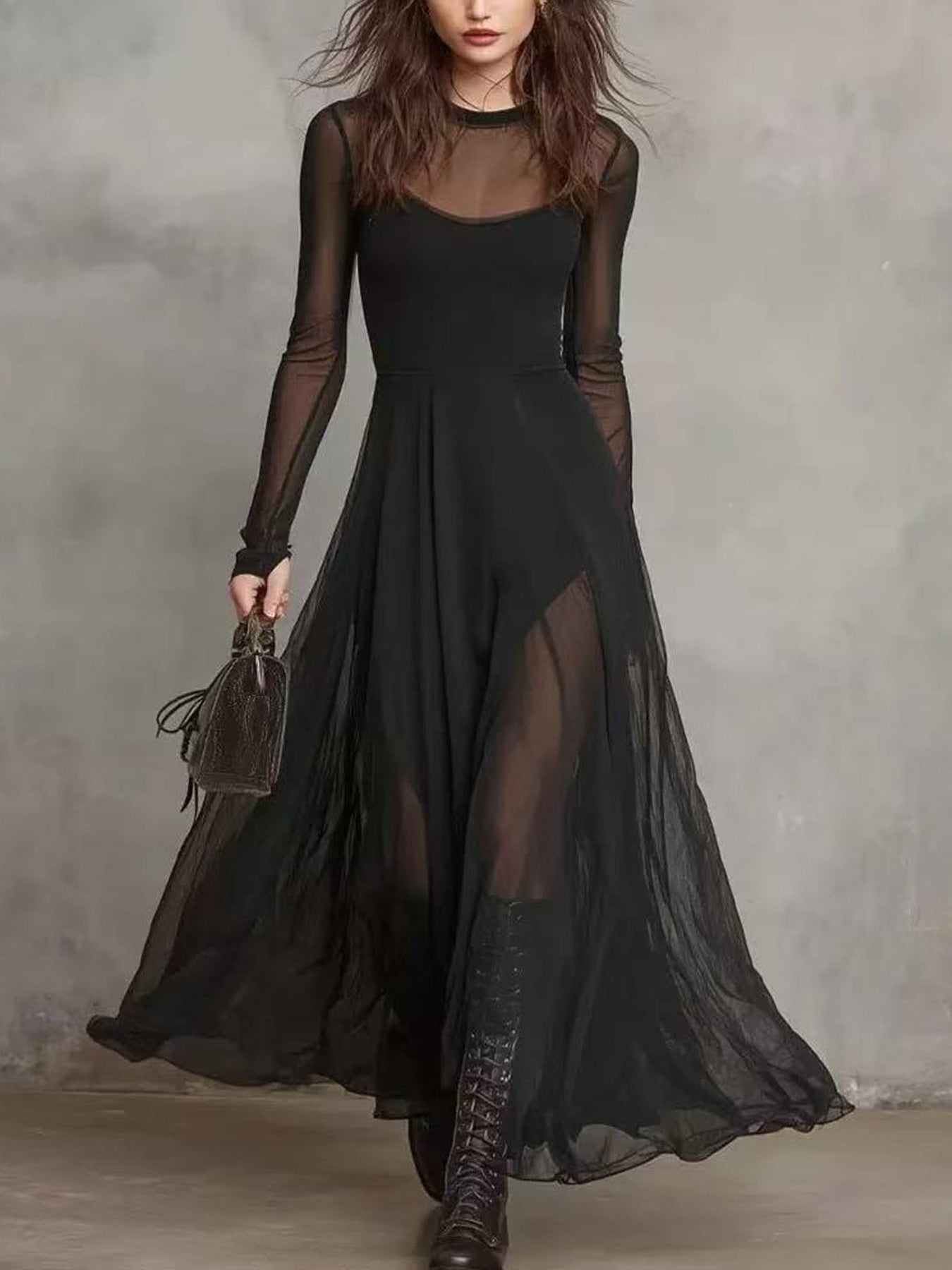 Sheer Mesh Maxi Dress Two-Piece Set