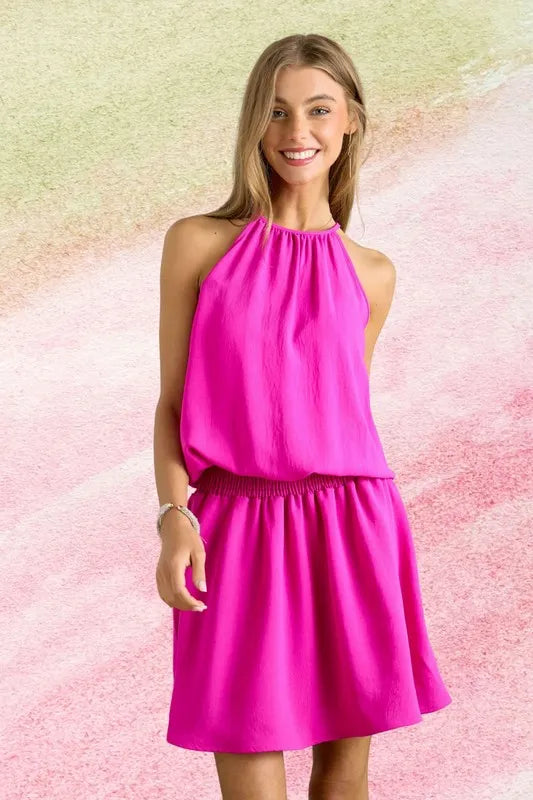 ADORA Halter Neck Smocking Waist Dress