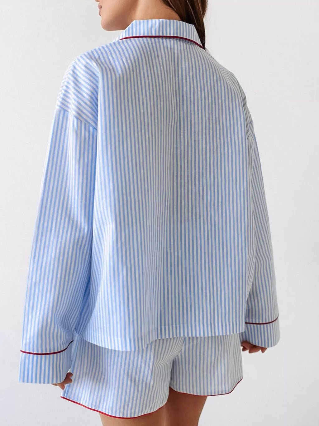 Striped Button Up Shirt and Shorts Lounge Set