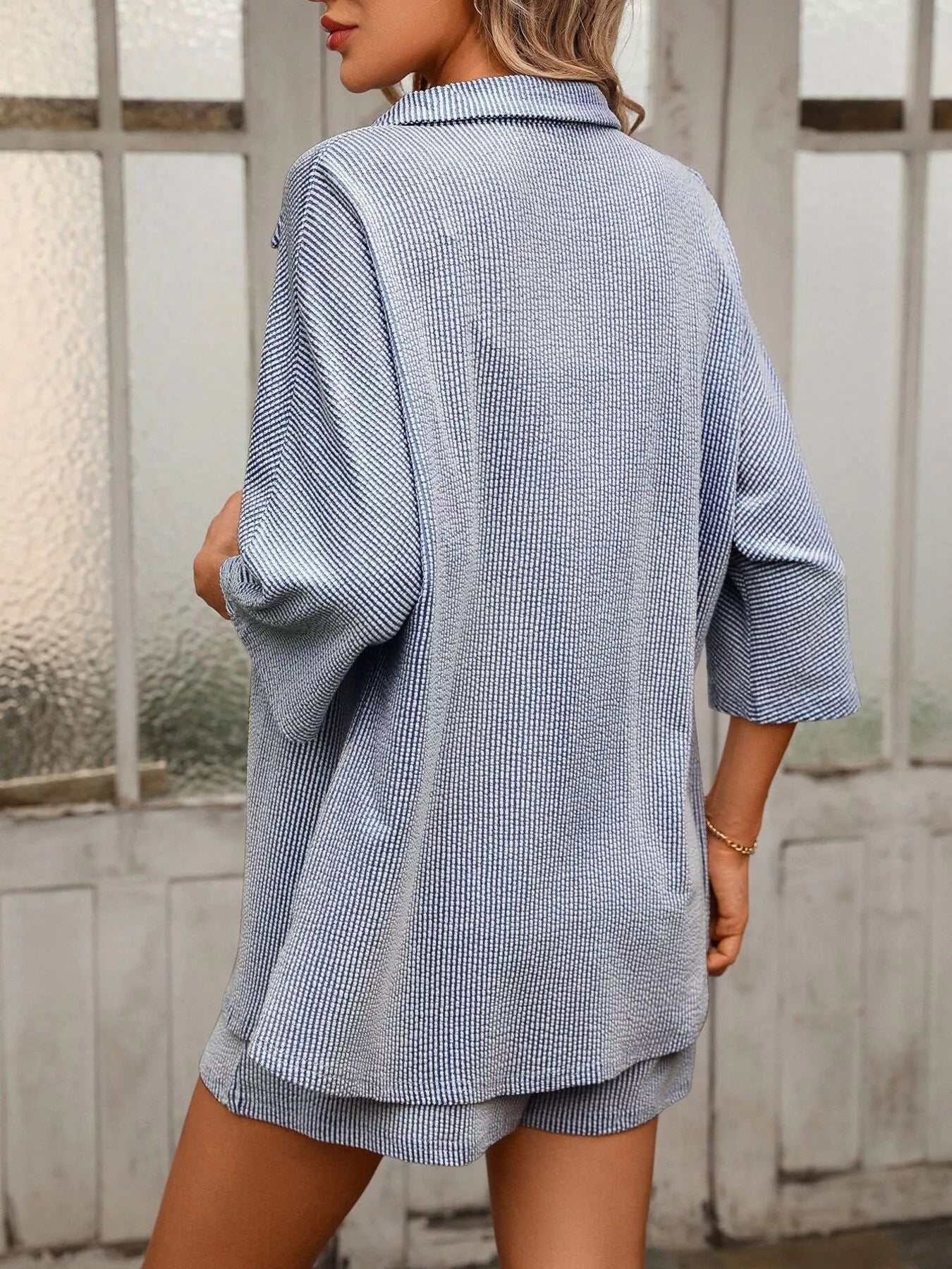 Textured Shirt and Shorts Set