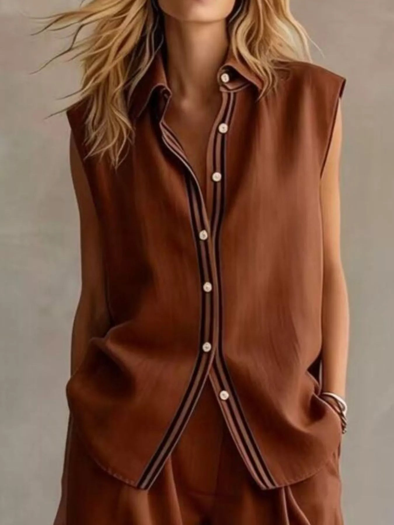 Sleeveless Button Up Top and Shorts Set