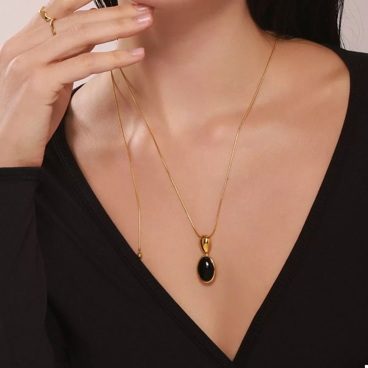 18K Gold-Plated Stainless Steel Necklace with Teardrop Pendant