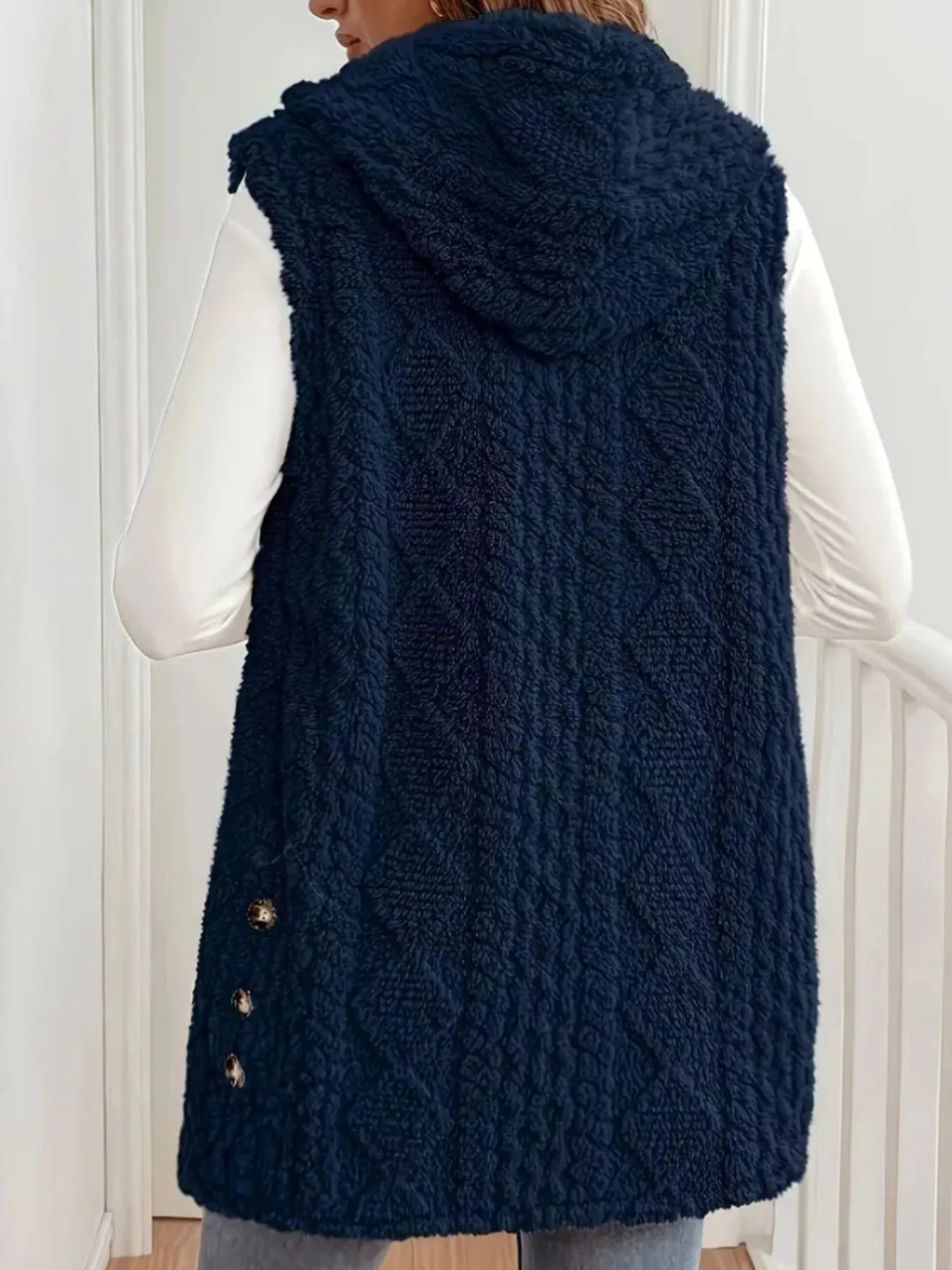 Button-Down Sherpa Hooded Vest Coat