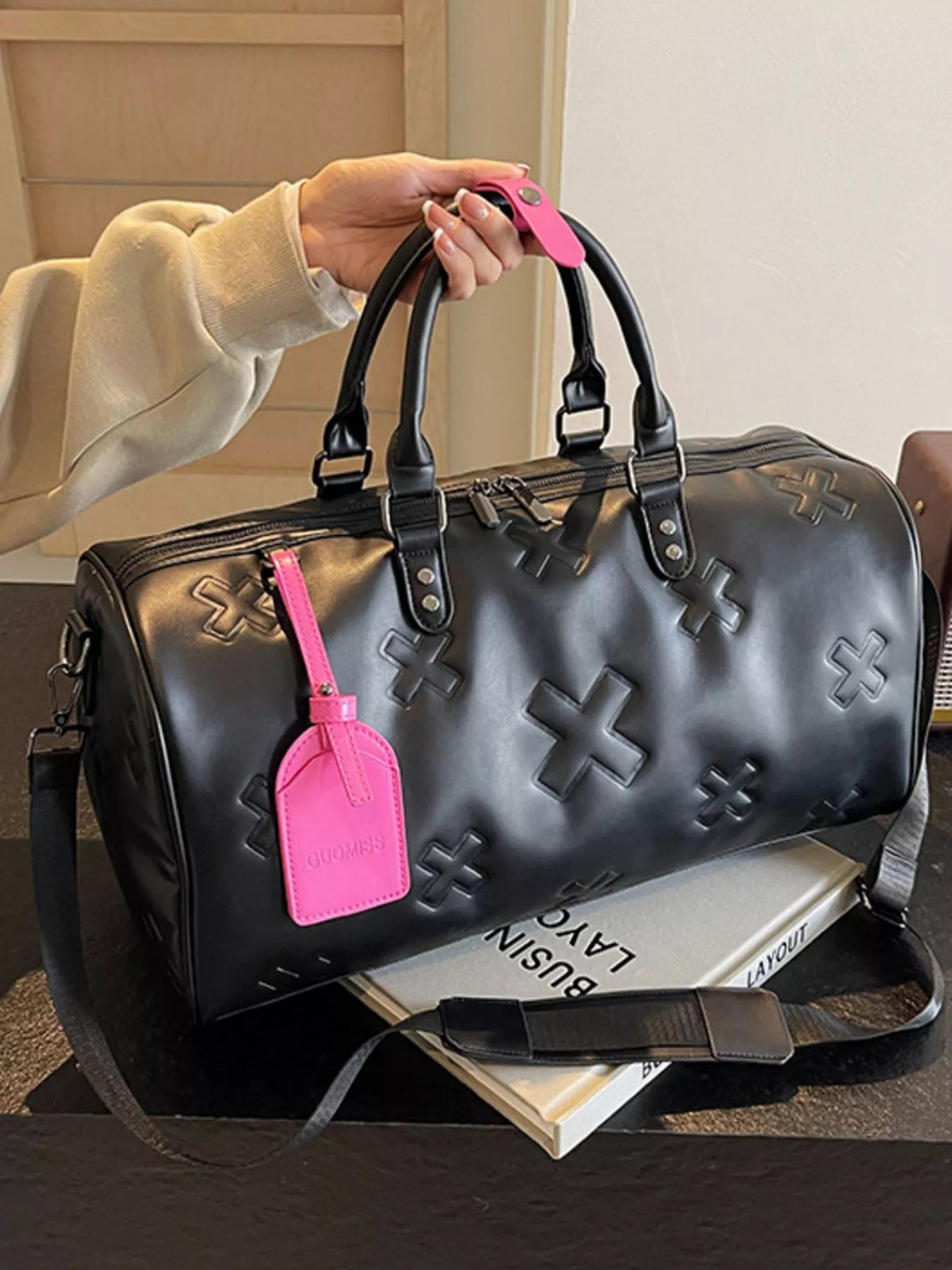 Embossed Cross Pattern Travel Duffel Bag