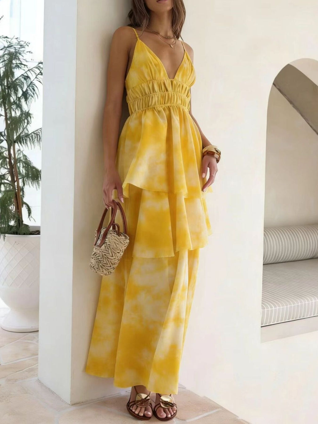 Tie-Dye Ruffled Layered Maxi Dress