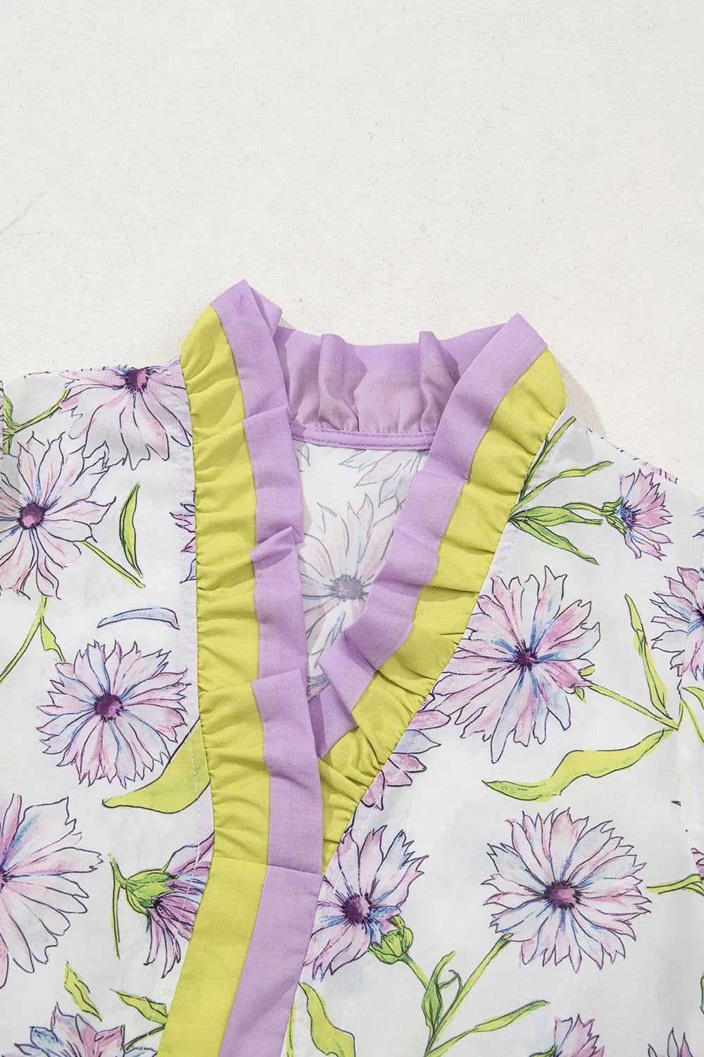 Floral Print Flounce Sleeve Peplum Blouse