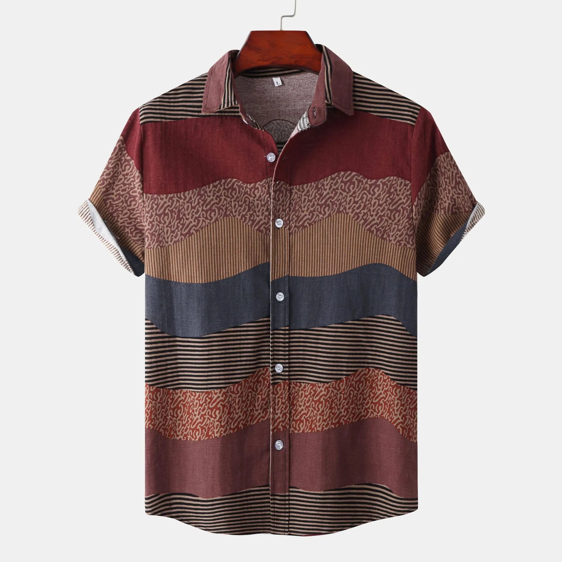 Men's Plus Size Color Block Short Sleeve Casual Shirt
