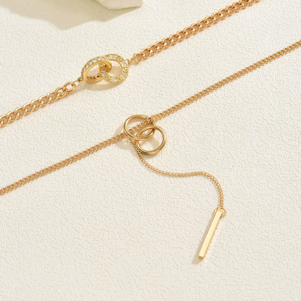 Double Layered Chain Y-Shaped Pendant Necklace