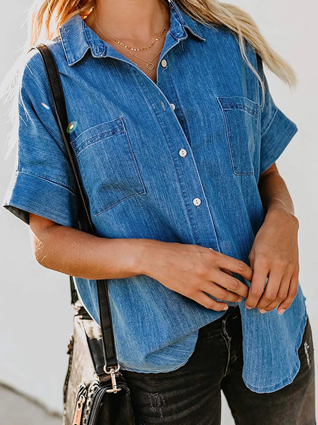 Casual Short Sleeve Denim Shirt