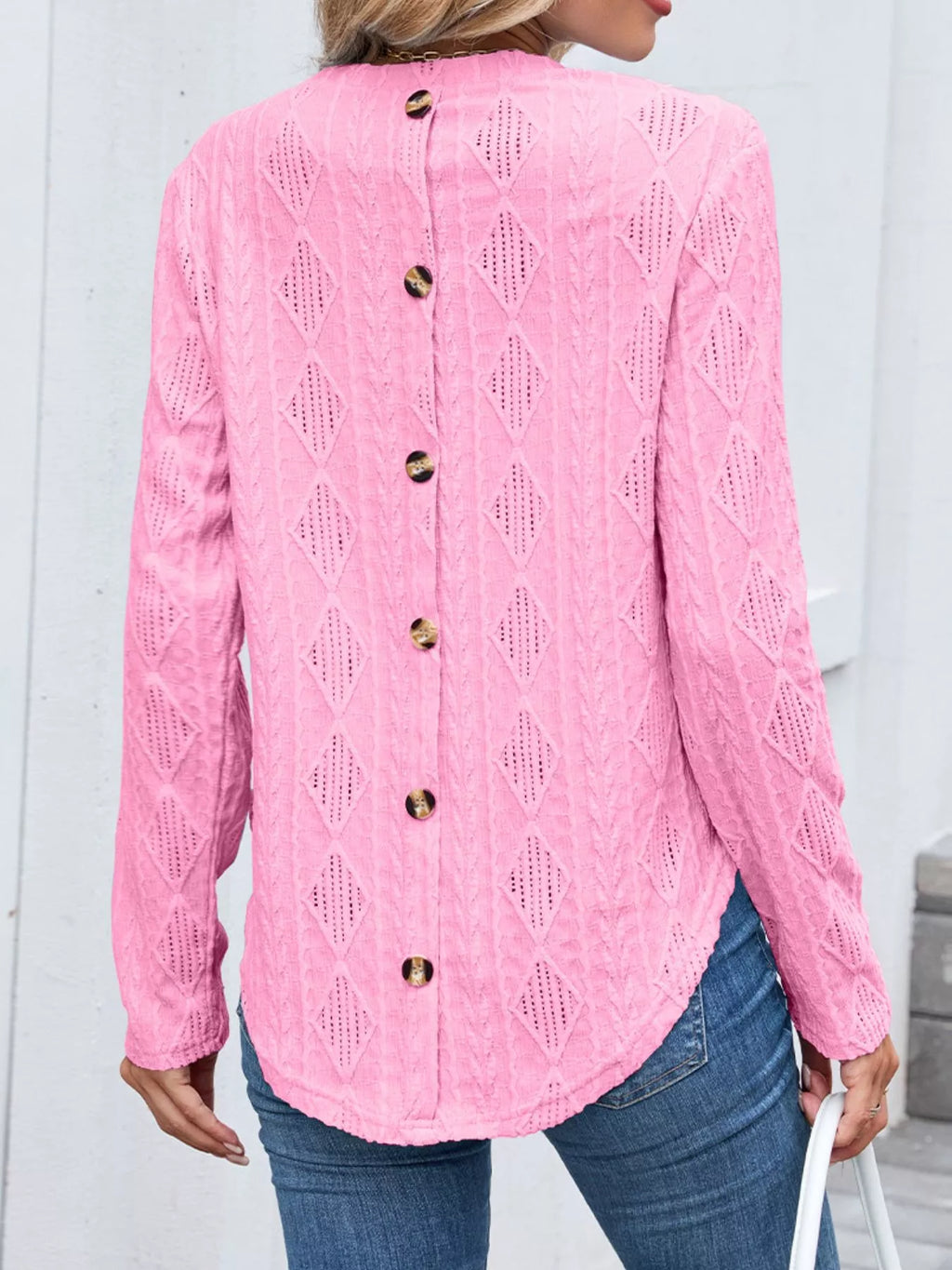Openwork Textured Long Sleeve Top