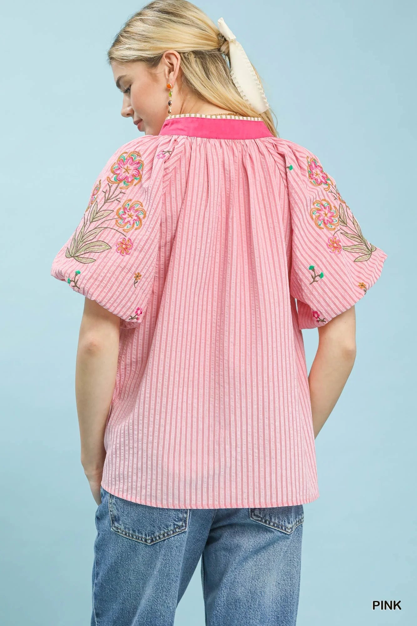 Umgee Embroidered Stripe Top