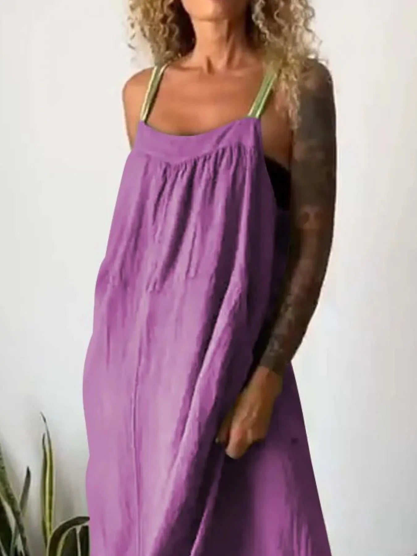 Full Size Ruched Cami Maxi Dress with Pockets Plus Size