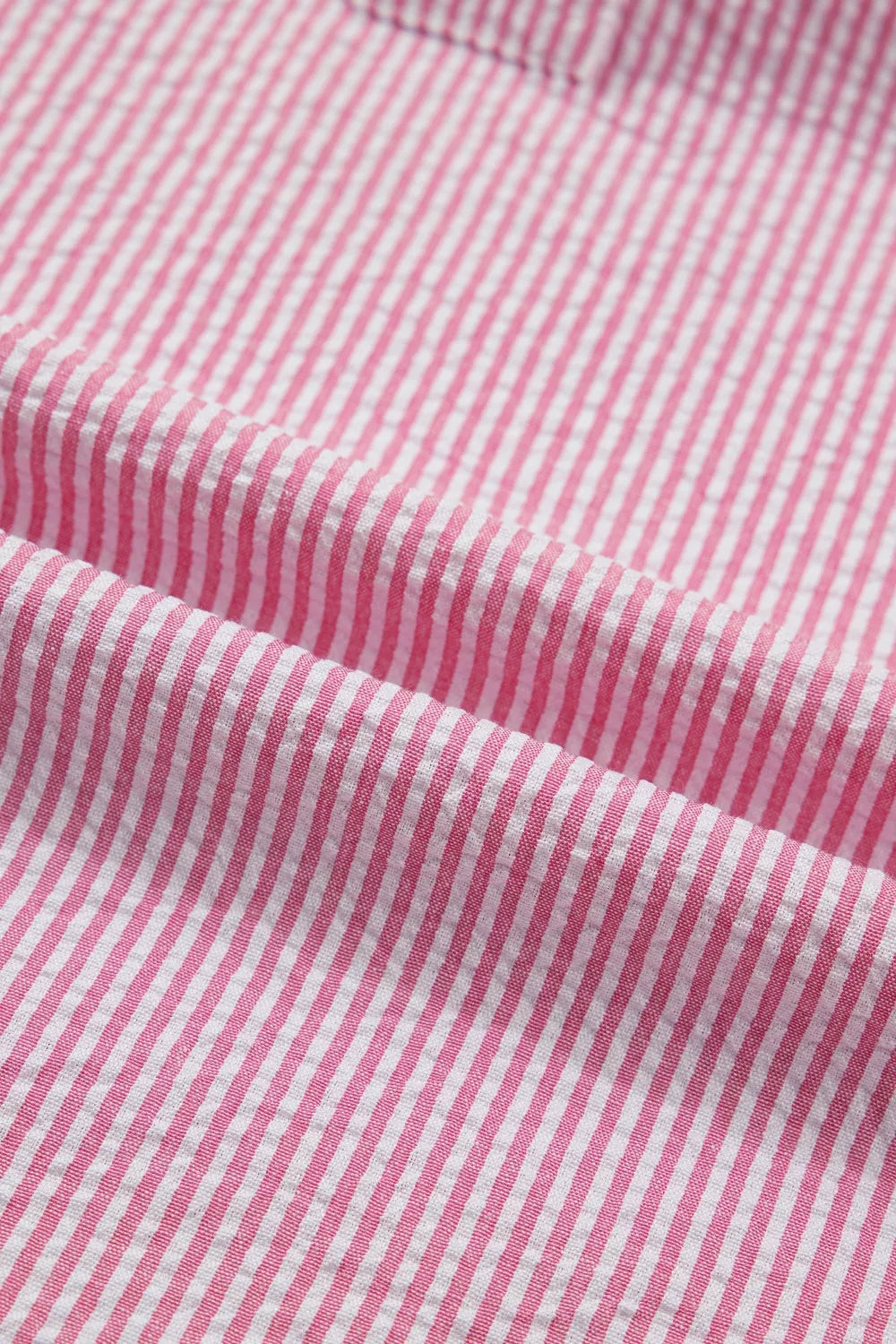 Stripe Short Bubble Sleeve Split V Neck Blouse