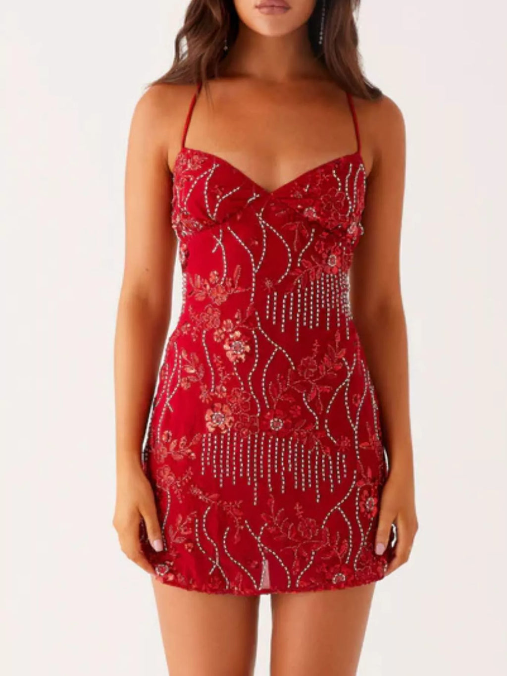 Beaded Floral Mini Dress
